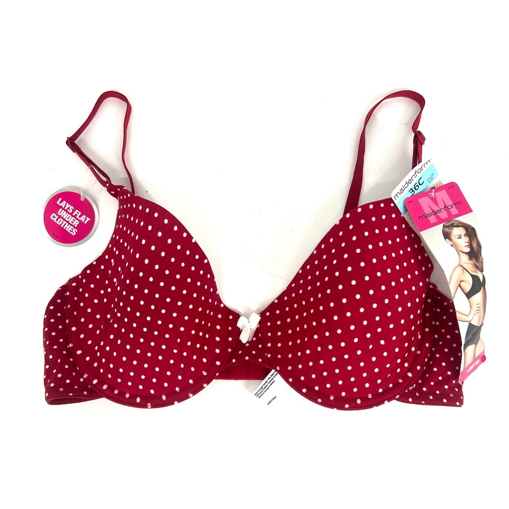 Maidenform‎ One Fab Fit T-Shirt Bra 36C Red Polka Dot Underwire 07959 New
